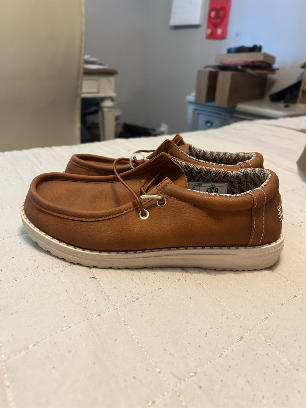 Hey Dude Boys Leather Chestnut Brown Casual Slip-On Loafers